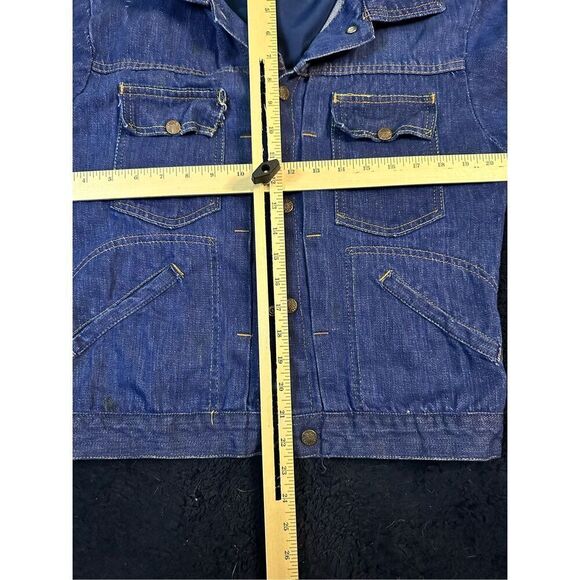 Vintage 1960s Slantzi Craft Selvedge Blue Jean Denim Needlepoint Jacket Womens L - Picture 12 of 13